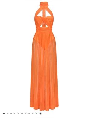 Bella Barnett Rivka Halterneck Twist Mesh Maxi Dress Orange Small NWT